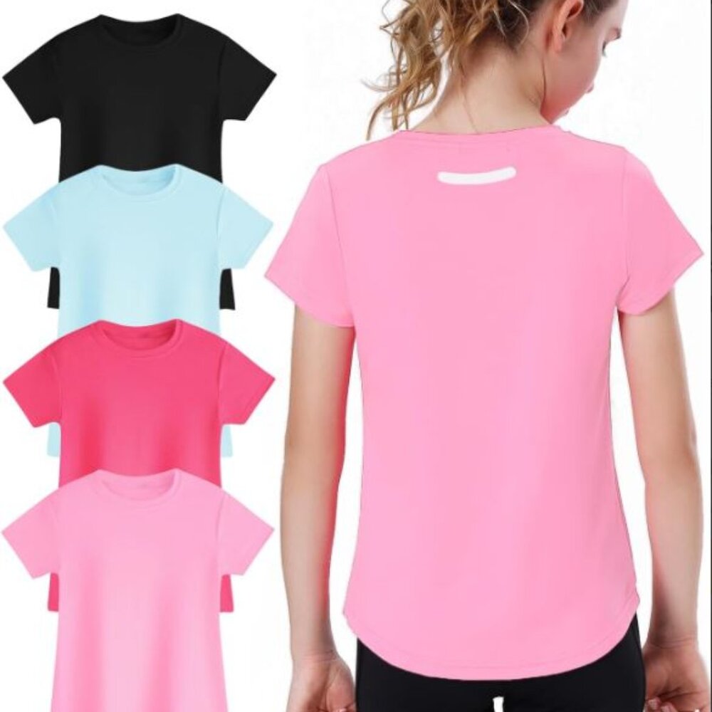 EXARUS Girls Athletic Short Sleeve Crew Neck Tops 10Y 4 pk